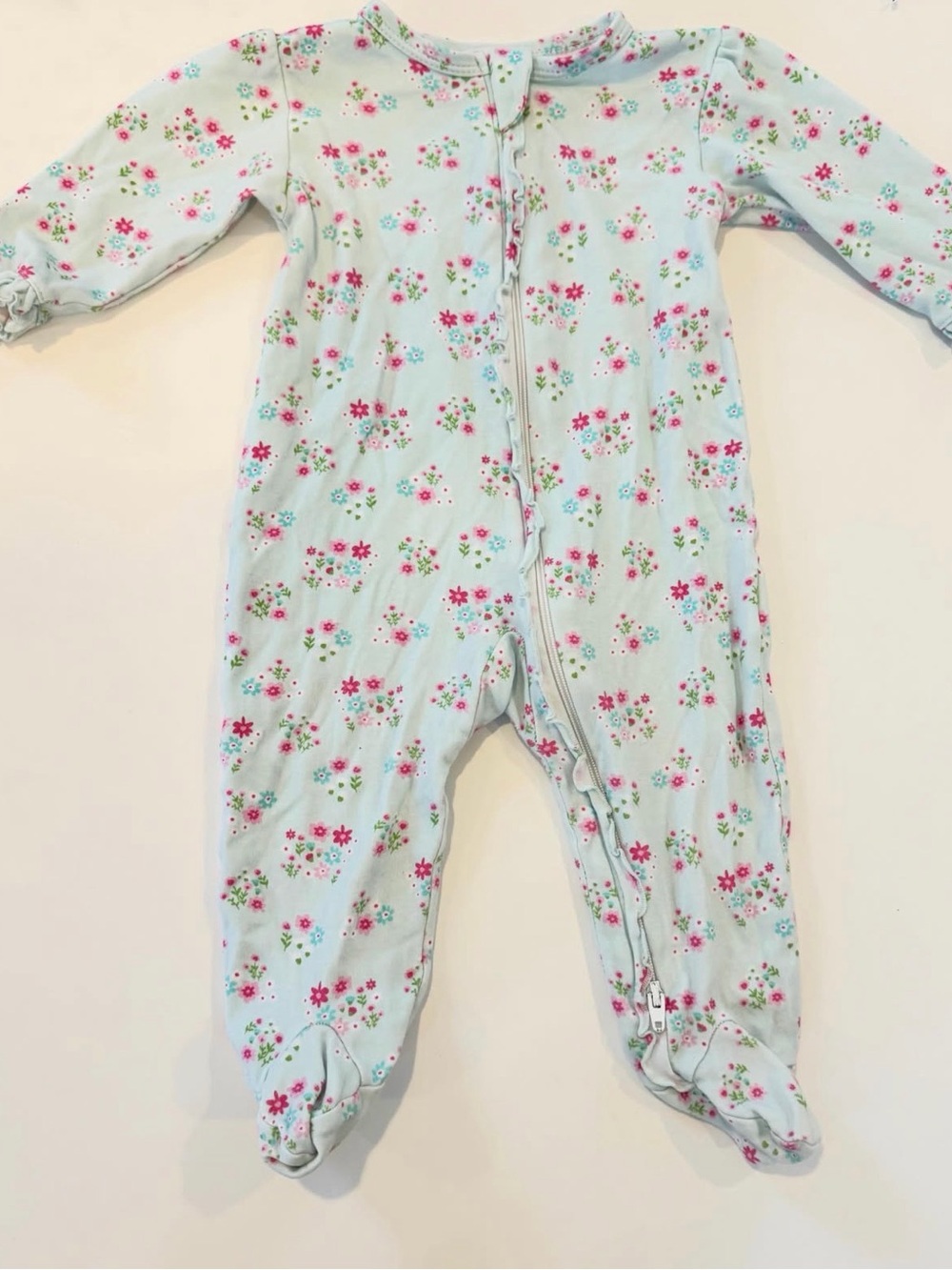 Kissy Kissy Light Blue Floral Footed One-Piece